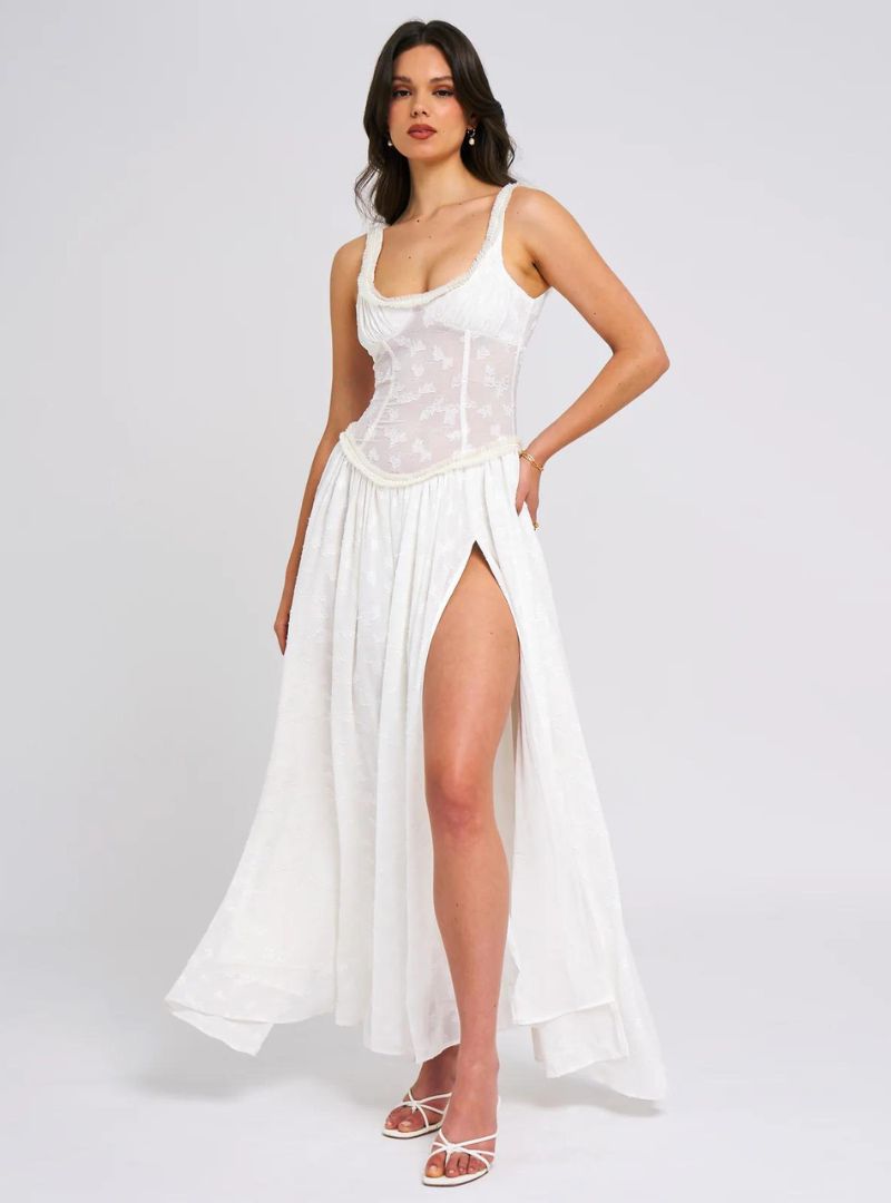 Eleanor Garden Maxi Dress - Lace Overlay, Corset Bodice