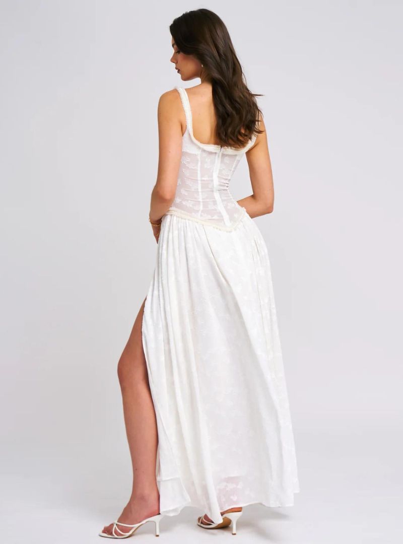 Eleanor Garden Maxi Dress - Lace Overlay, Corset Bodice