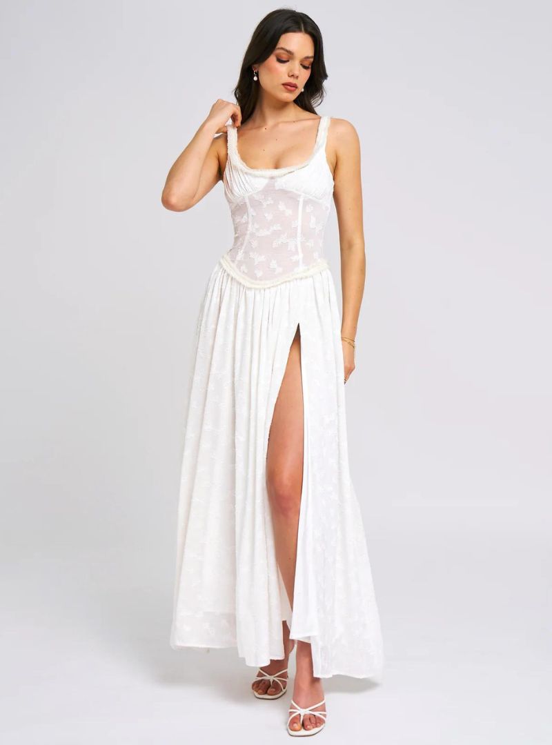 Eleanor Garden Maxi Dress - Lace Overlay, Corset Bodice