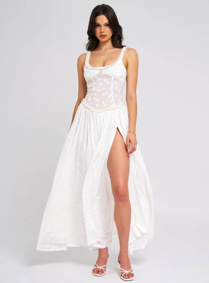 Eleanor Garden Maxi Dress - Lace Overlay, Corset Bodice