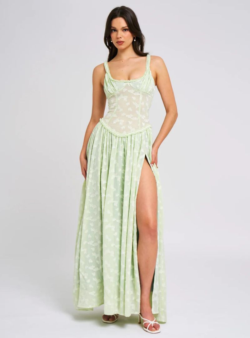 Eleanor Garden Maxi Dress - Lace Overlay, Corset Bodice