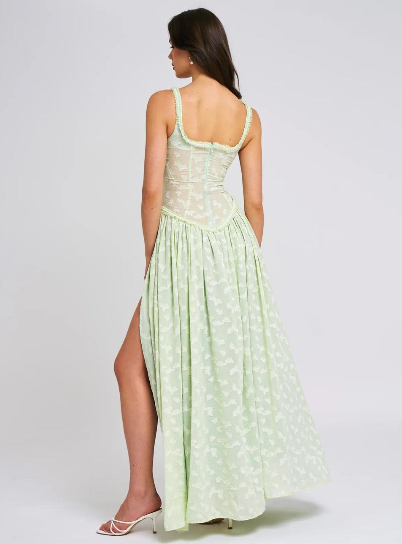 Eleanor Garden Maxi Dress - Lace Overlay, Corset Bodice