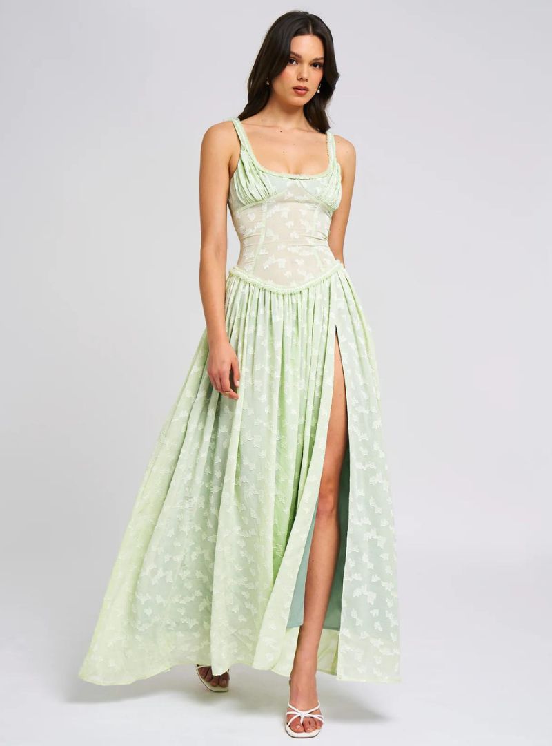 Eleanor Garden Maxi Dress - Lace Overlay, Corset Bodice