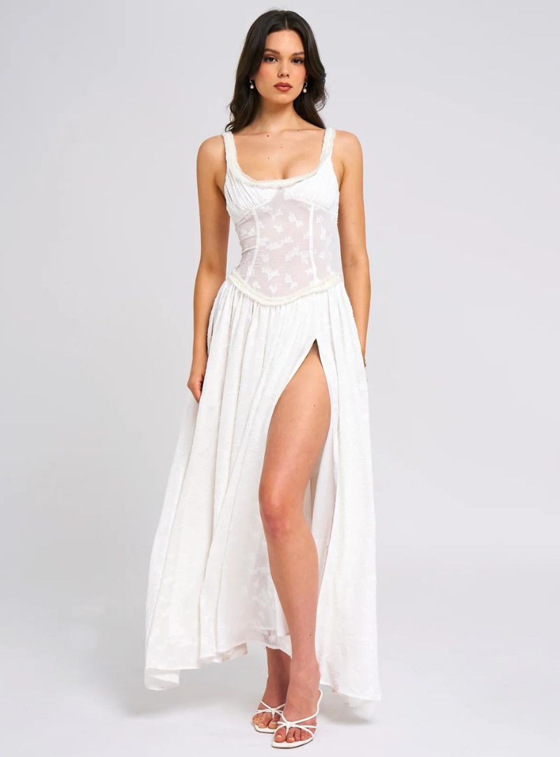 Eleanor Garden Maxi Dress - Lace Overlay, Corset Bodice