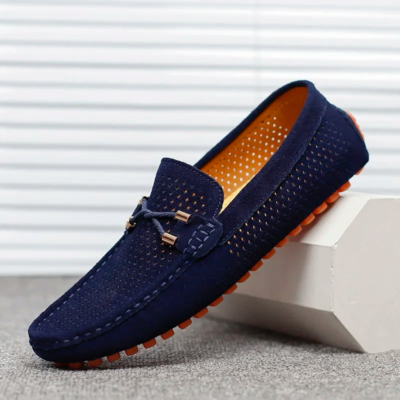 Bayside Men's Casual Leather Loafers - Perforated Design