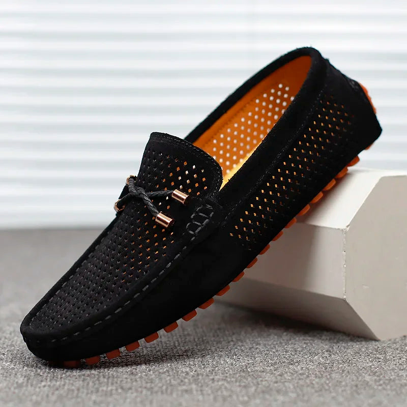 Bayside Men's Casual Leather Loafers - Perforated Design