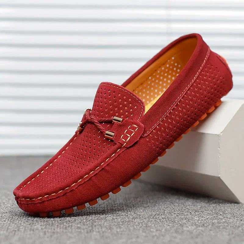 Bayside Men's Casual Leather Loafers - Perforated Design