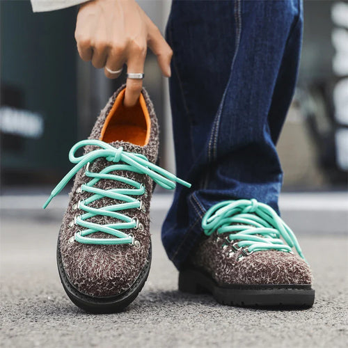 Arden Men's Split Leather Moc Shoes - Trail Lacing, Treaded Sole