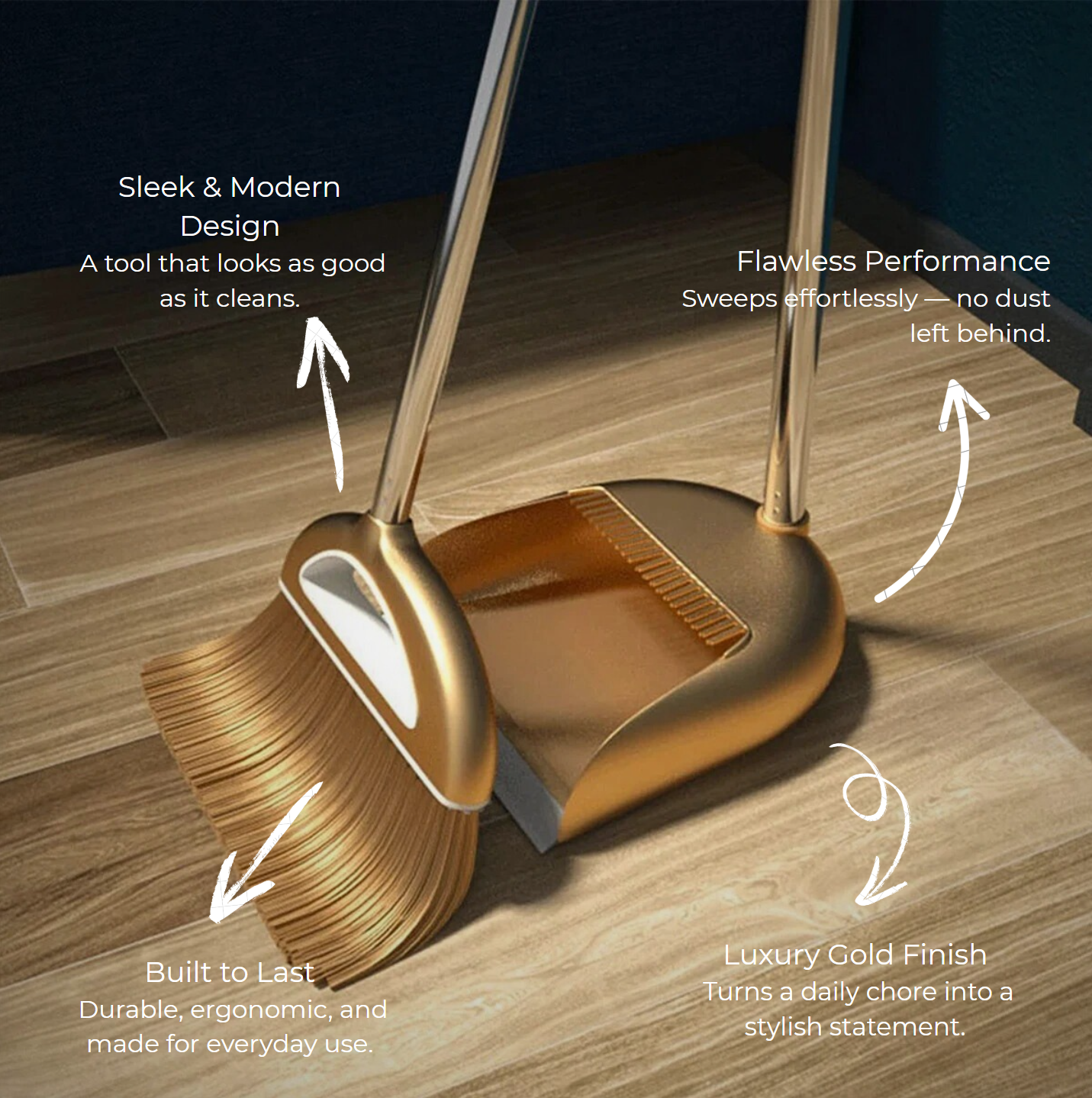 MeyHome Gold-Tone Broom & Dustpan Set