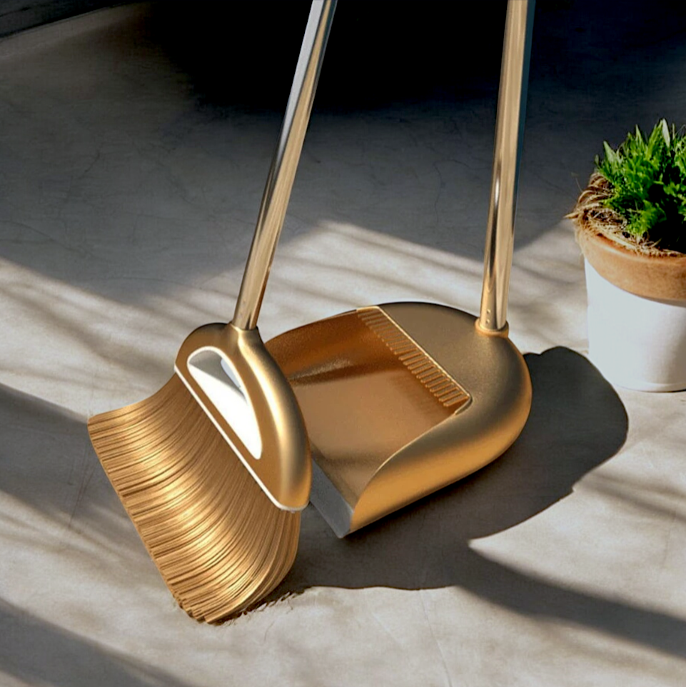 MeyHome Gold-Tone Broom & Dustpan Set