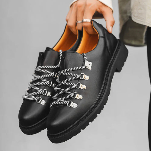 Arden Men's Split Leather Moc Shoes - Trail Lacing, Treaded Sole