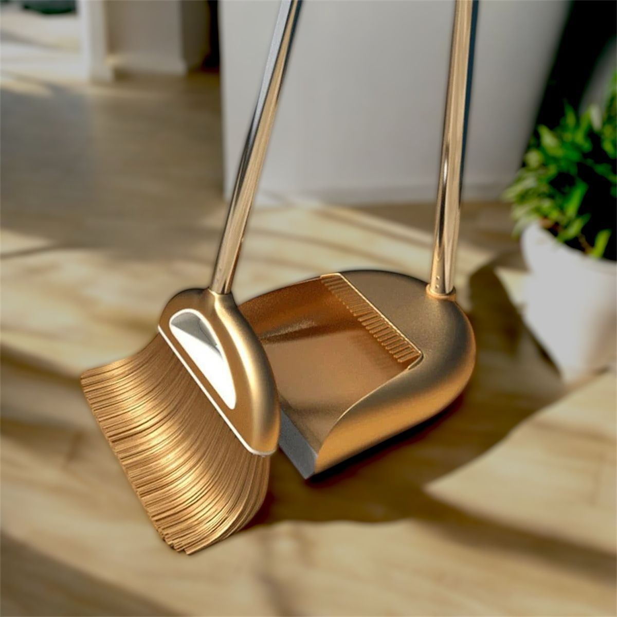 MeyHome Gold-Tone Broom & Dustpan Set